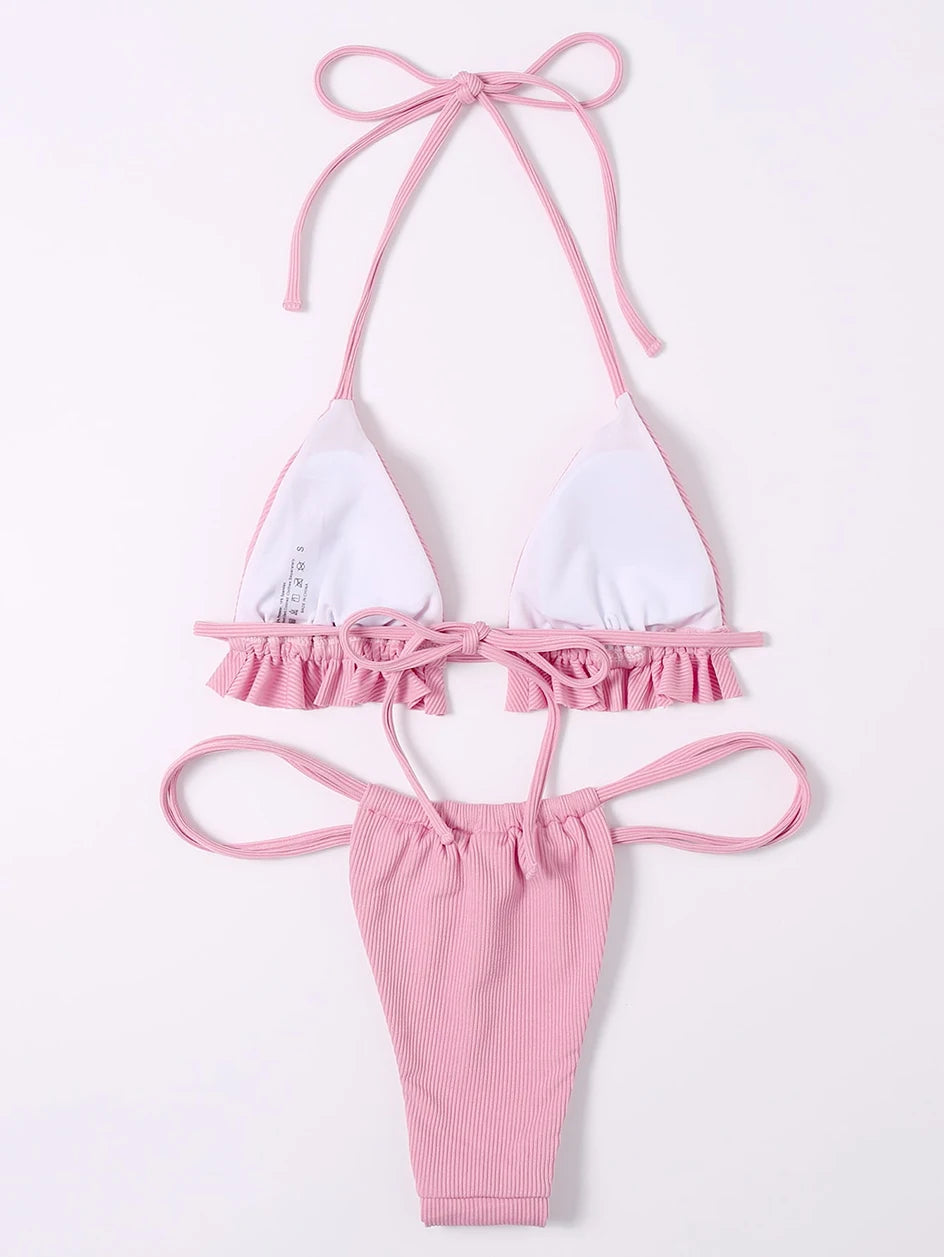 Sexy Ruffle Bikini 2023 Woman Swimsuit Thong Feminine Bikinis Set 2 Pieces Halter Swimwear Women Swimming Wear for Bathing Suit
