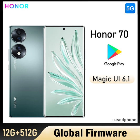 HONOR 70 5g Smartphone Global firmware 6.67-inch 4800mAh rear camera 54MP Snapdragon 778G Plus RAM 12GB ROM 512GB used phone