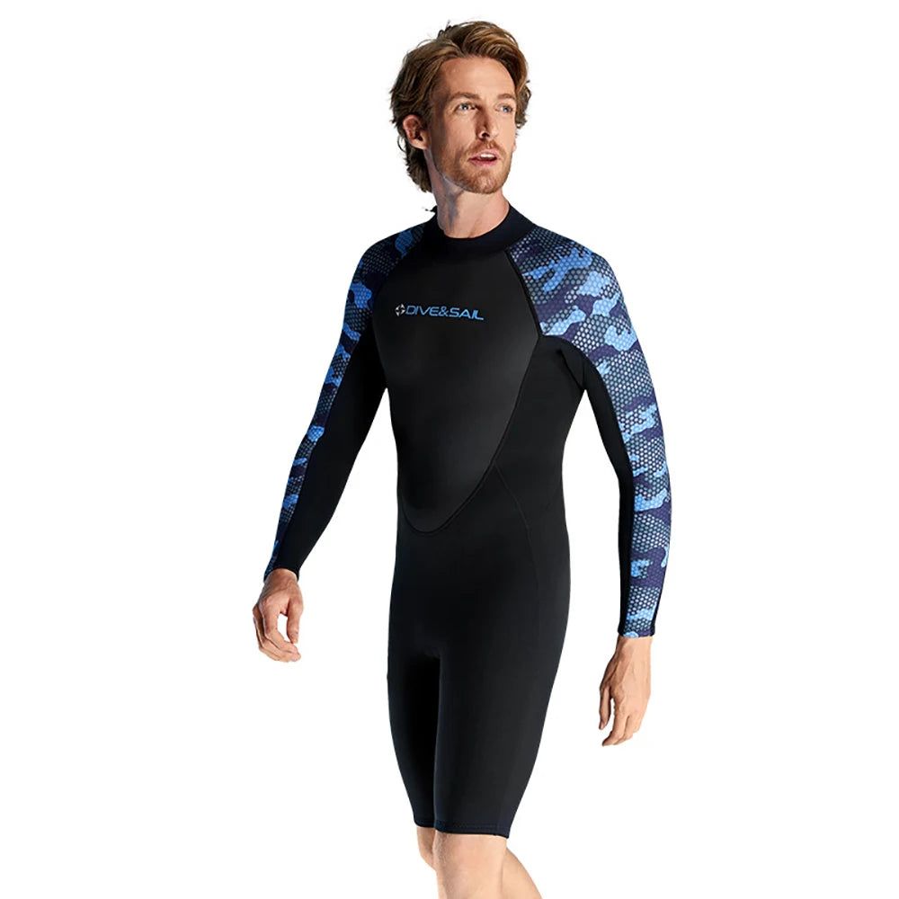 Wetsuit Men 2MM Neoprene Black Zip Shorty Long Sleeves Swimsuit Mens Short One-piece Bathing Swimming Suit For Water Sports