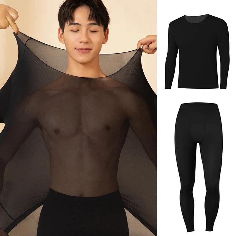 Men Thermal Underwear Set Plus Size Ultra-thin Pajamas Suit High Elastic Long Sleeve Long Johns Autumn Winter Skincare Clothing