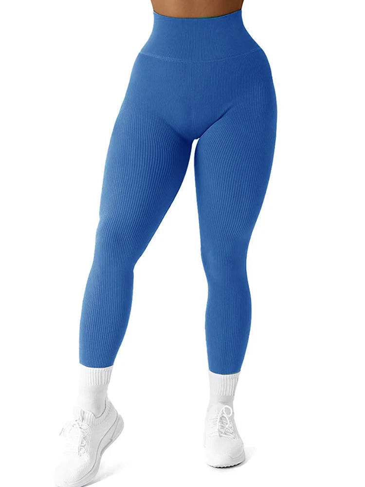 Women Ribbed Seamless Leggings High Waisted Gym Yoga Pants Push Up Leggings Athletic Fitness Workout Leggins Booty Sport Tights