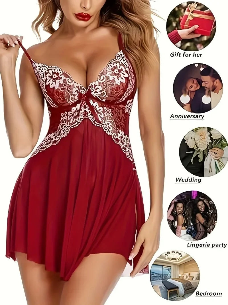 Women Sexy Lingerie Women Lace Sleepwear For Sexy Babydoll Underwear Transparent Lace Dress Nightdress Erotic Clothing