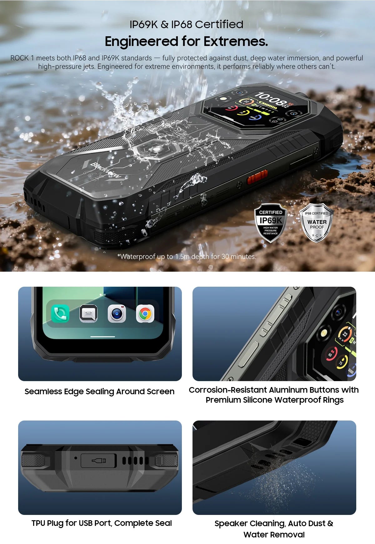 Blackview ROCK 1 AI Rugged Smartphone 6.56-inch 90Hz Display 256GB MediaTek Helio G81 Android 16 NFC Torch 15000mAh Cellphone