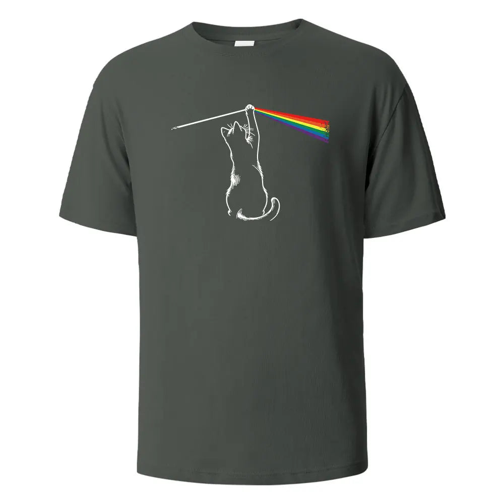 Cat Light Simplicity Printed Men's T-Shirts 100%Cotton Breathable Comfortable Tops For Men Summer O-neck Oversize Men Clothing