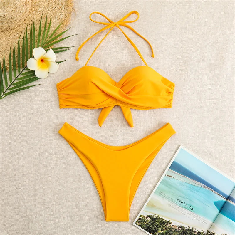 Bikini Swimsuit Women Swimwear 2026 New Solid Push Up Bikinis Set High Waist Thong Bathing Suit Two Pieces Swimming Suits Female