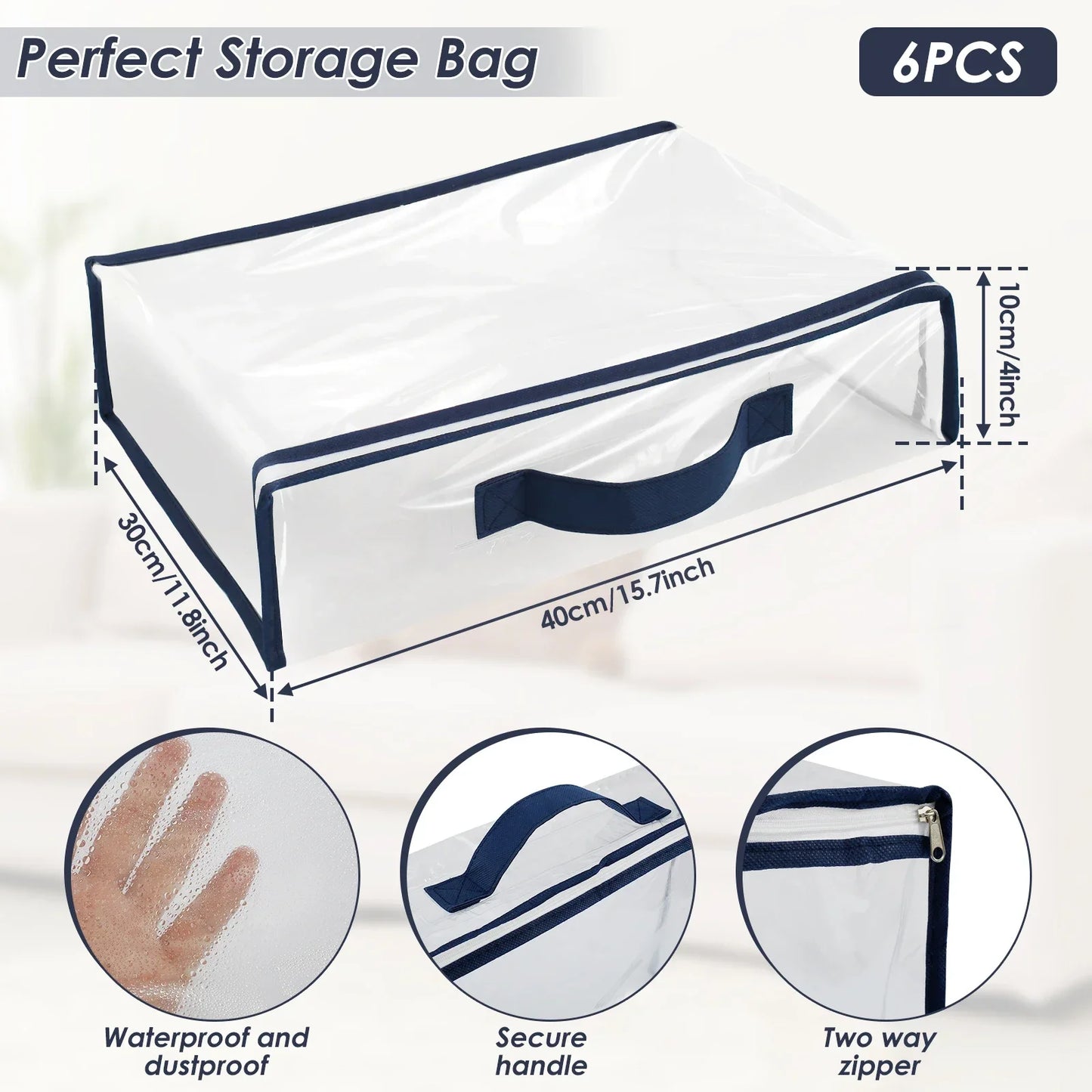 6 Packs Bed Sheet Storage Bags Quilt Clothes Blankets Packing Box Waterproof Dustproof Clear Zippered Pillow Bedding