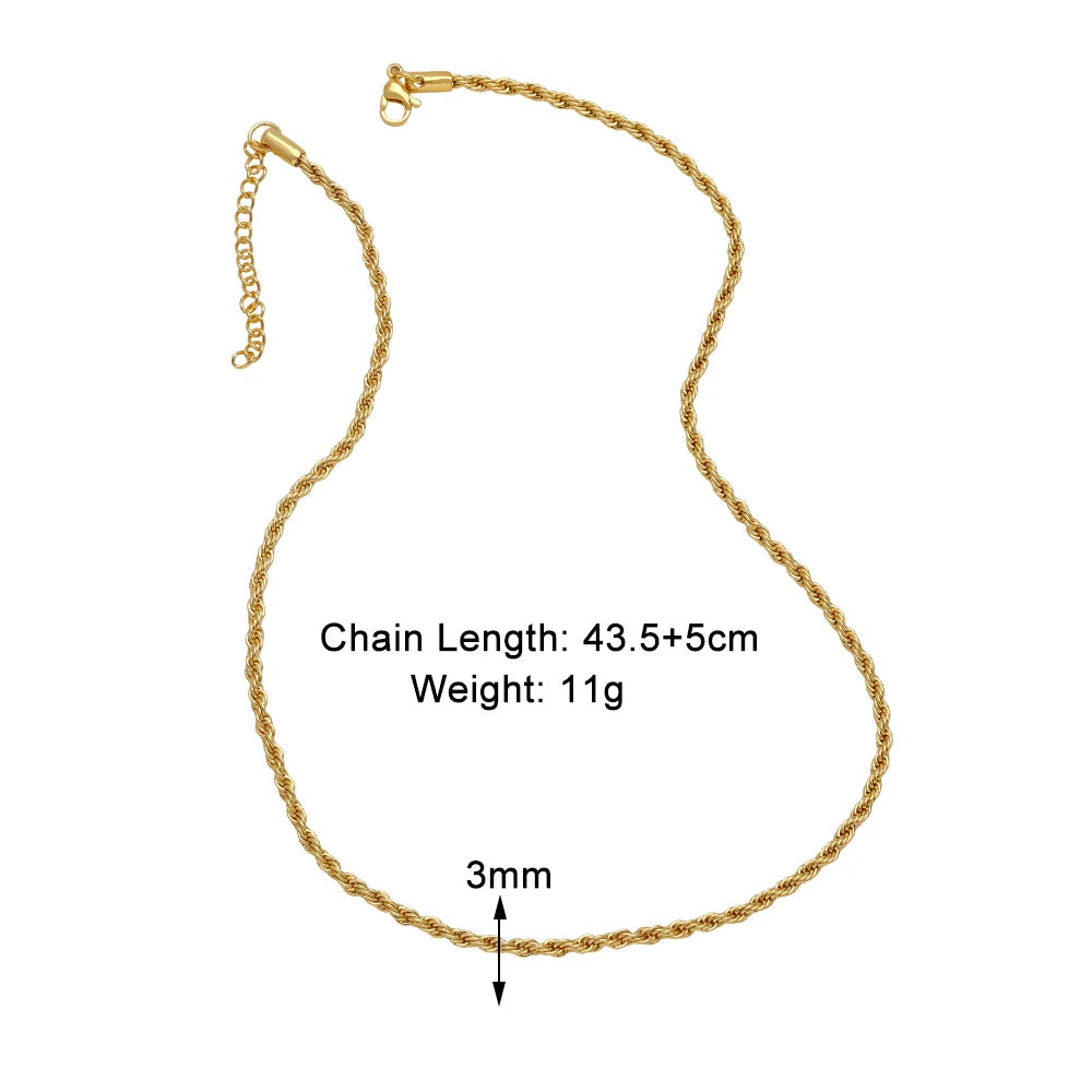 OCESRIO Trendy Gold Color 3/4/5/6mm Twisted Rope Chain Copper Gold Plated Handmade Necklace Chain Jewelry Making Supplies nker31