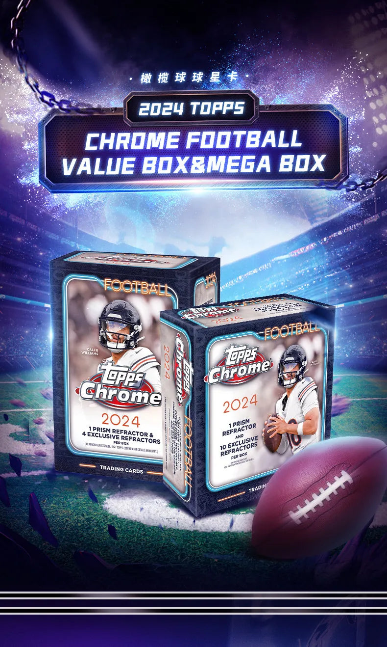 2024 Topps Chrome Football NFL Card Mystery Value Box Genuine Trading Cards Game Toys Holiday Birthday Gifts for Boys Girls