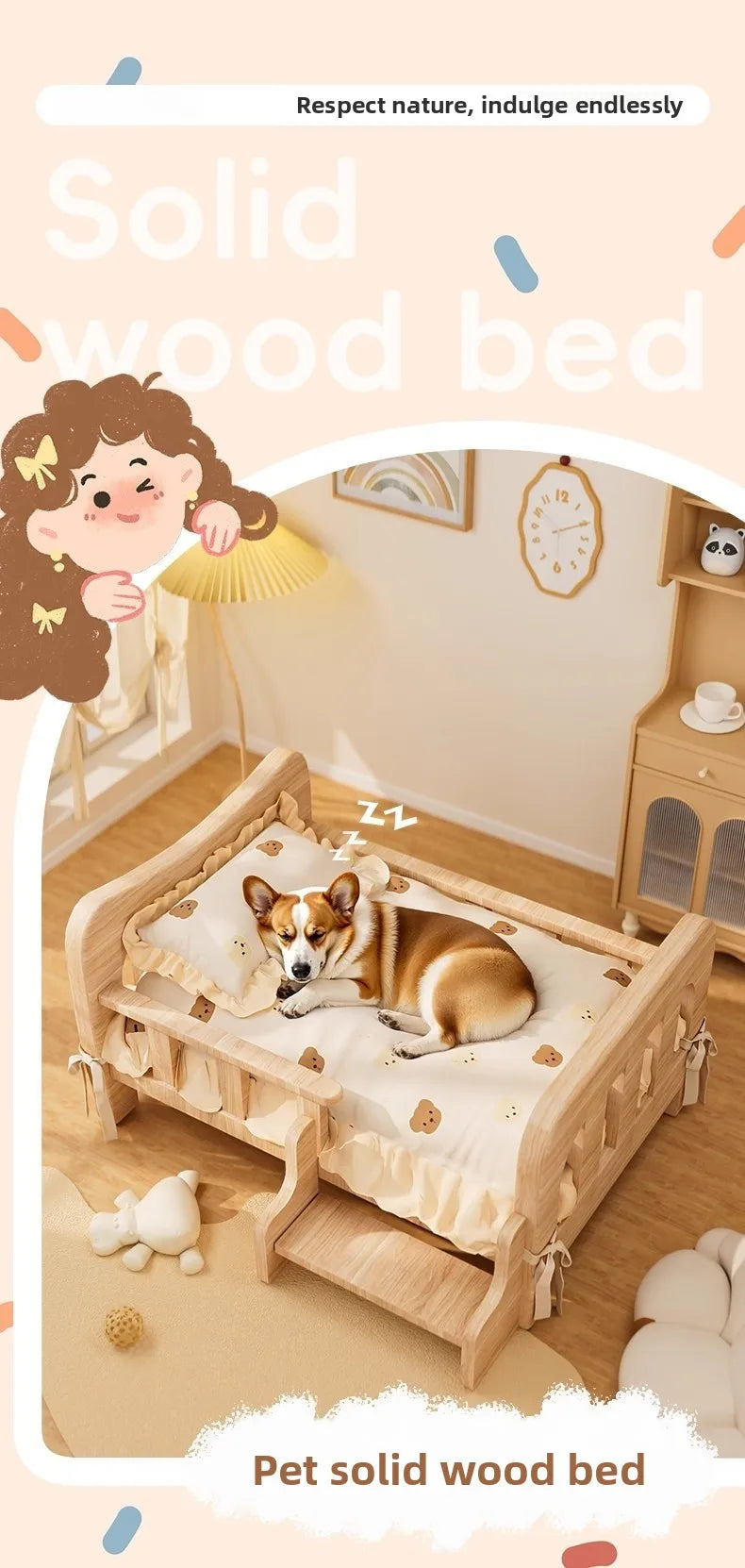 Pet bed, solid wood dog bed, all-season cat bed,pet sleeping sofa,cat bed and dog bed ，cat shelf ，cat condo，wooden cat furniture