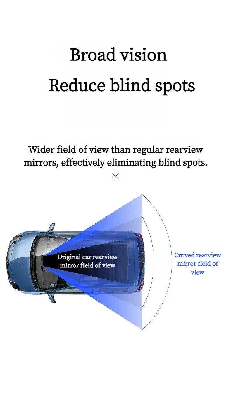 Universal Anti-Glare Wide-Angle Convex Rearview Mirror Car Interior Easy Clip-On 285mm HD Panoramic Anti-Fog Safety Accessory