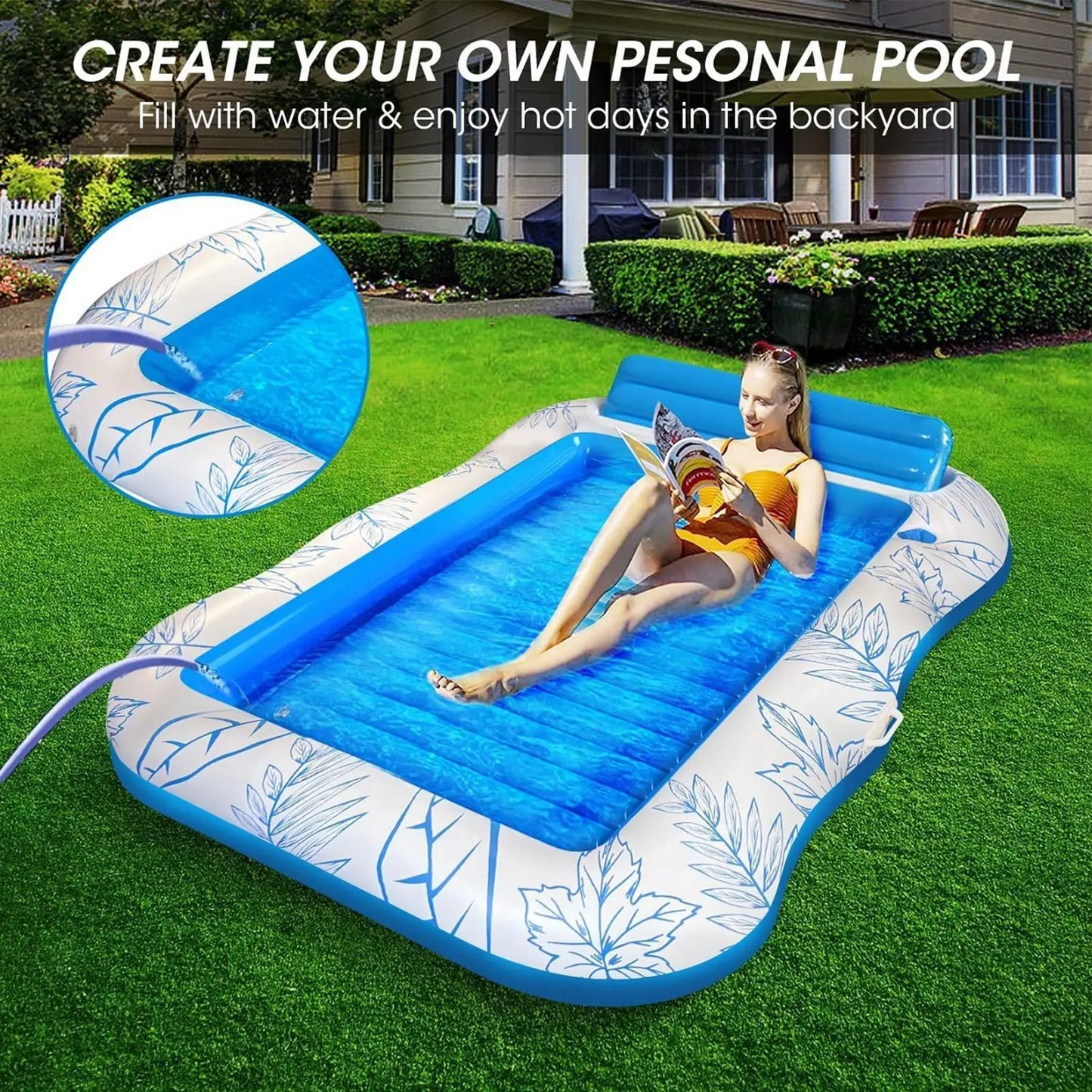 Pool Floats Inflatable Floating Water Hammock Portable Pool Raft with Cup Holder for Tanning Water Play Vacation Backyard Travel