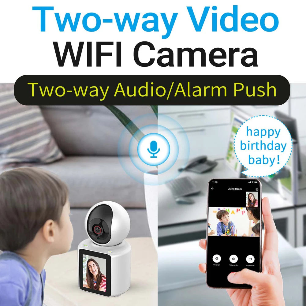 Security WIFI Camera with Screen Watch 1080P Two-way Audio Video Calling PTZ Home CCTV Surveillance Wi-Fi Baby Monitor Camera