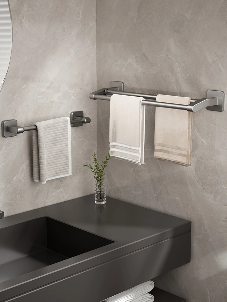Bathroom Hand Towel Rack Towel Holder Wall Mount No Drill Mount 30/40/50cm Towel Bar Plastic ABS Double Bar 2 Tier Apartment