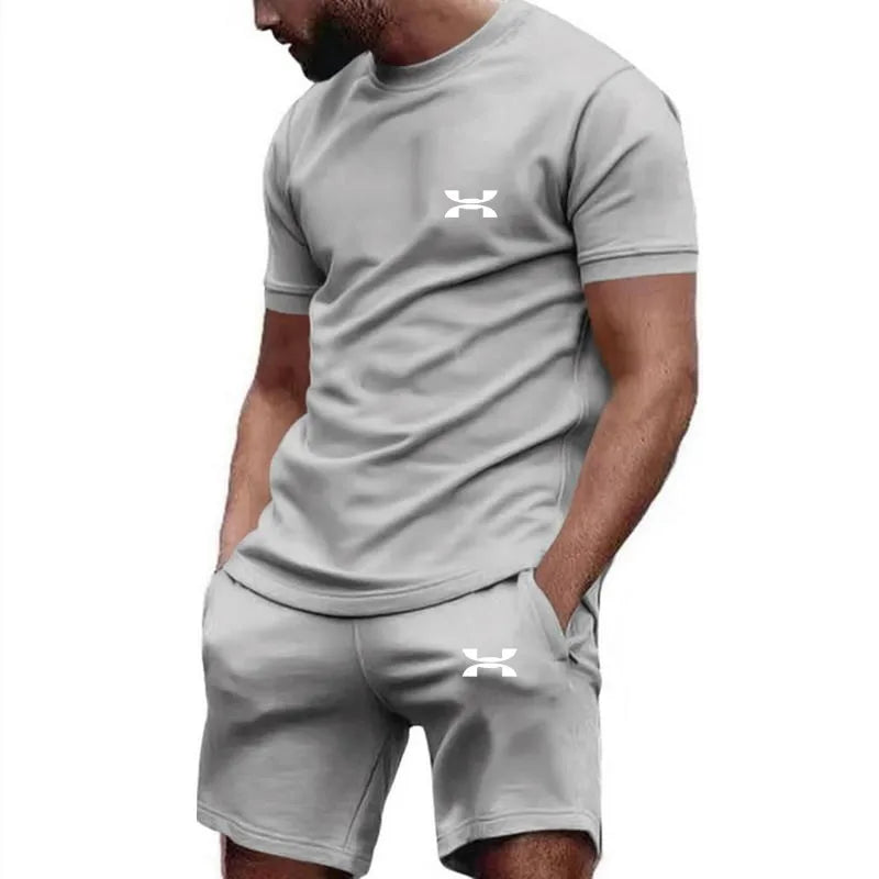 new men's sportswear short sleeved T-shirt and sports shorts summer casual jogging pants set men's two-piece set