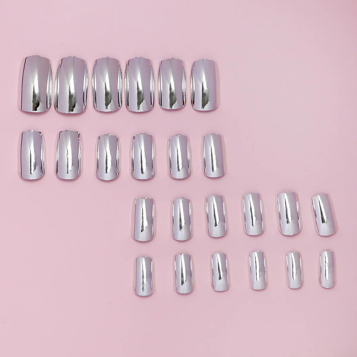 24pcs/set short fake nails metallic red black rose green blue silver golden square tips mirror effect press on false nail art