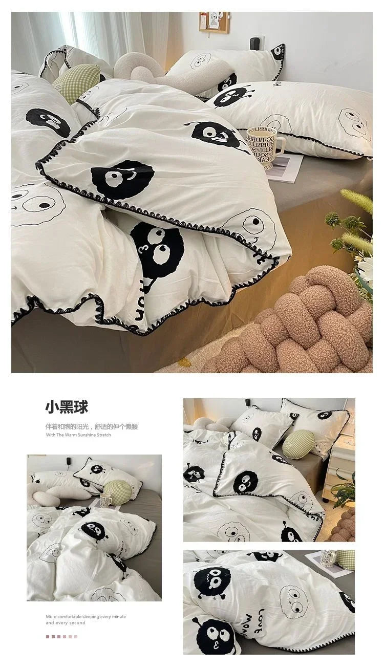 Bedding Set  Girls Cherry  Soft Washed Cotton Bed Sheet Queen King Size Duvet Set  Comforter Set Pillowcase Bed Linens