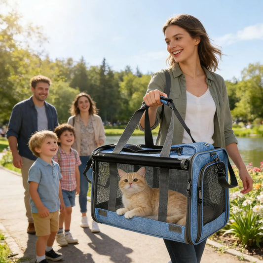 Breathable Pet Cat Travel Carrier, 20lbs Capacity Tote Bag, Outdoor Adventure Portable Container for Car Airplane Camping Vet