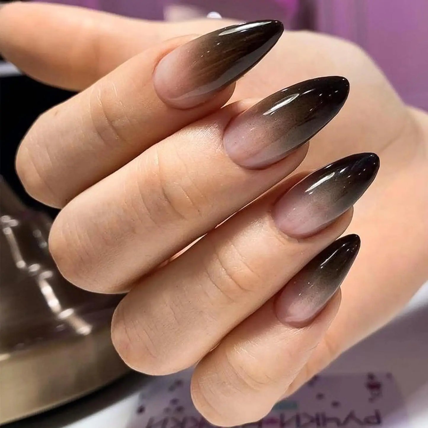24PCS Almond Press on Nails Medium Fake Nails with Pink Bow Designs Glue on Nails Glossy Acrylic False Nails As Women Girls Fift