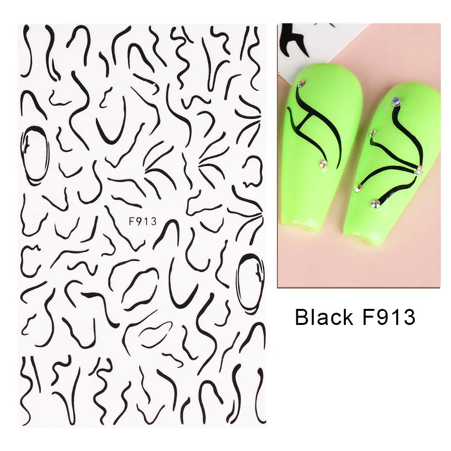 1PCS Black White Butterfly Laser Nail Stickers Y2K Nail Art Decoration Abstract Lines Bronzing Flowers Stickers For Nails