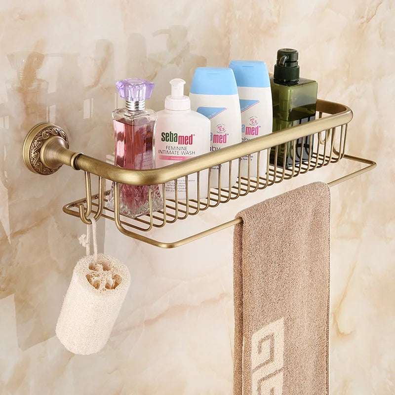 Antique Bronze Brass Wall Mounted Bathroom Soap Basket Bathroom Shower Shelf Shampoo Holder Shelves Storage Shelf Rack