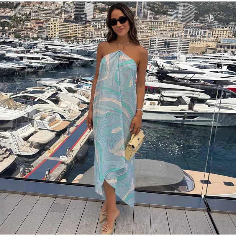 Fashion Halter Printed 3 Pieces Sets Women Lace Up Sleeveless Backless Tops Mini Shorts Asymmetric Skirts 2026 Summer Lady Suits