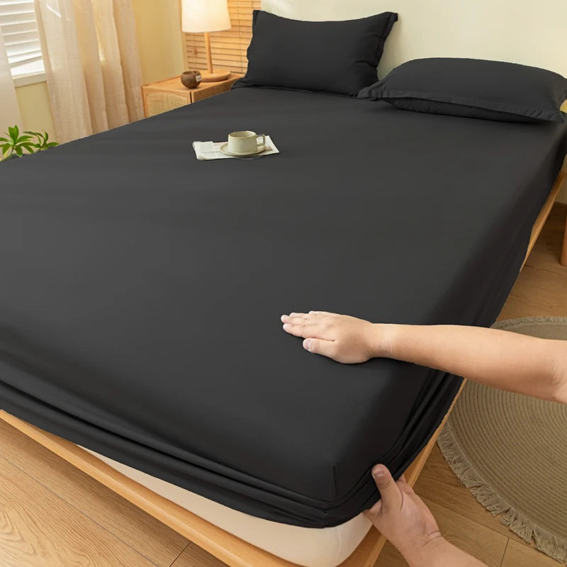 1pc Skin-friendly Bed Cover with Elastic Band Solid Color Brushed Bed Sheet Single/Queen/King Fitted Bedsheet(without pillowcase