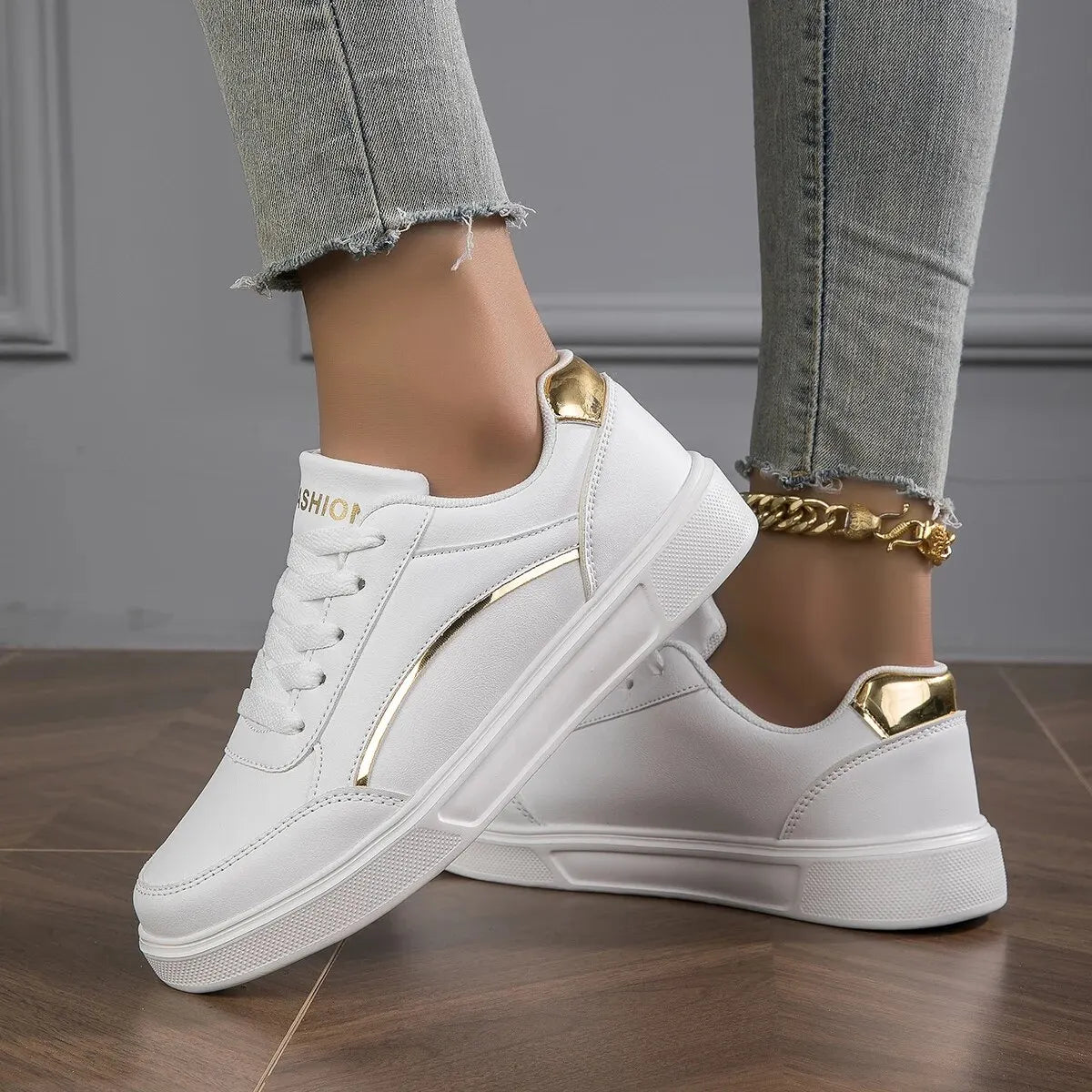 Baasploa Women Casual Sneakers Leather Platform Sneakers for Women Classics Comfort Skateboarding Shoes Non-Slip
