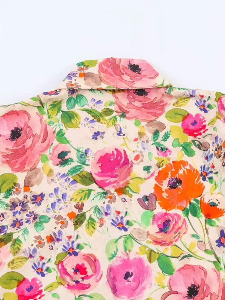 Women Summer Shirts Blouses Tops 2026 Fashion Floral Print Bow Collar Short Sleeve Female Elegant Street Top Clothing