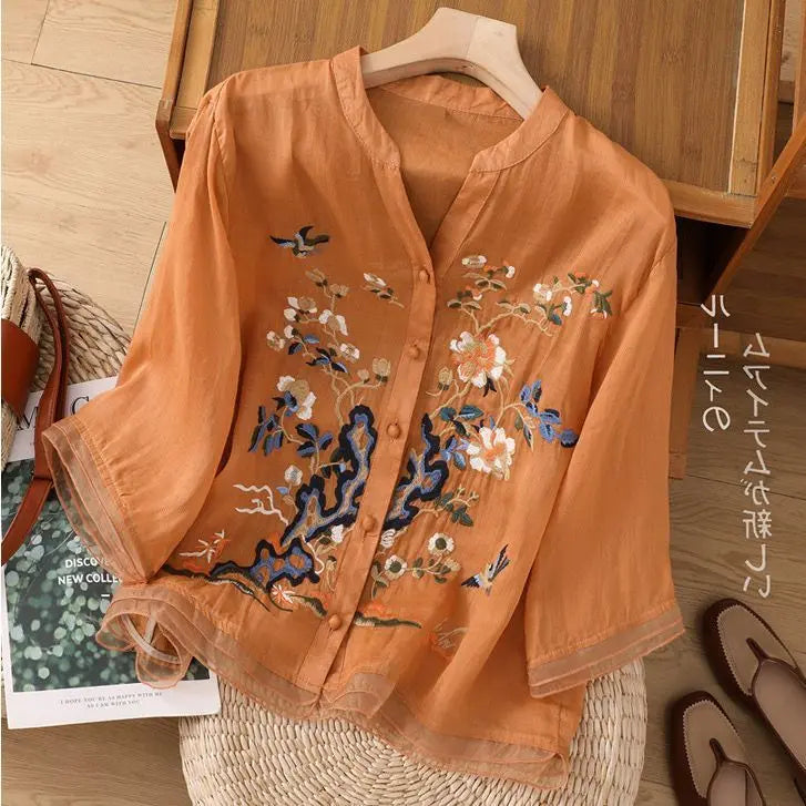 Luxury Embroidery Vintage Shirts Summer Women's Clothing Trends Tops Casual Cardigan Loose Short Coat Patchwork Buttons Blouses