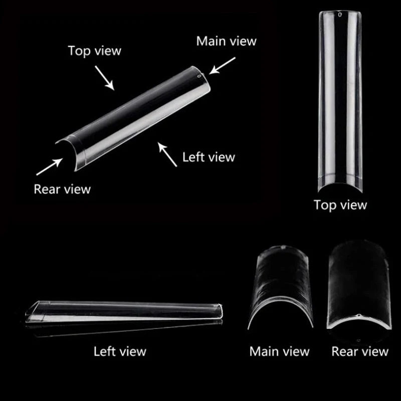500Pcs XXL No C Curve Nail Tips for Acrylic Nails, Professional Set, Straight Tapered Square Clear Nail Tips Half Cover Long Fak