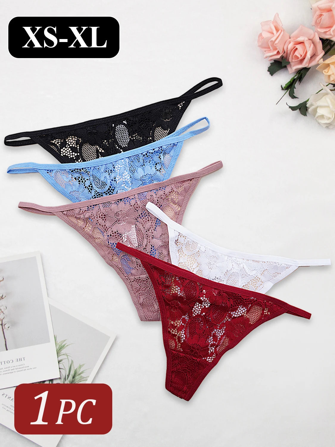 1PC Sexy Lace Semi-sheer Thong Ultra-thin Low Waist T-Back Underwear Women G-string Bikini Panties Lingerie Tanga Mujer XS-XL
