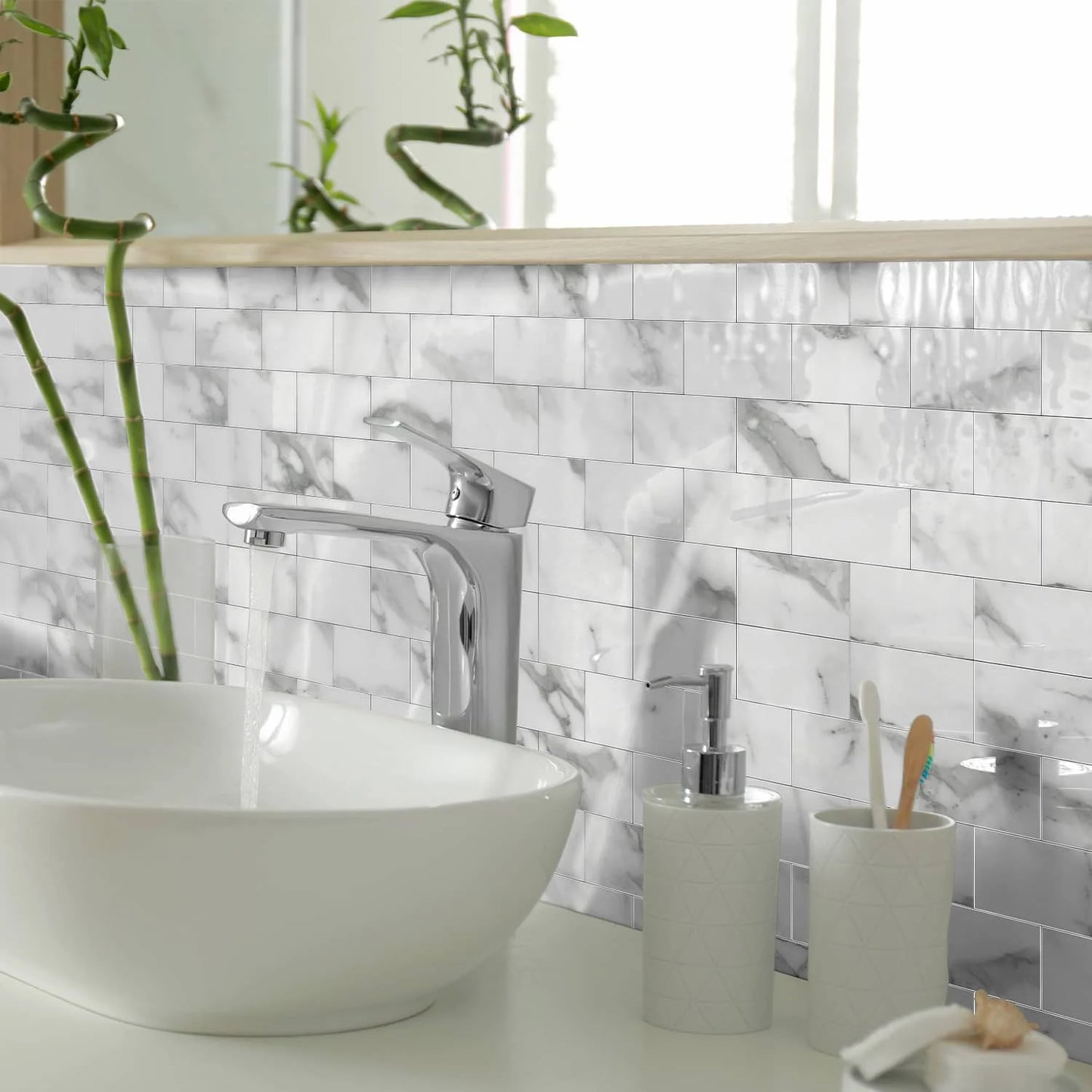 3x6 inch 24/48/96 marble tile stickers, self-adhesive wall stickers, suitable for kitchen and bathroom splash proof decoration