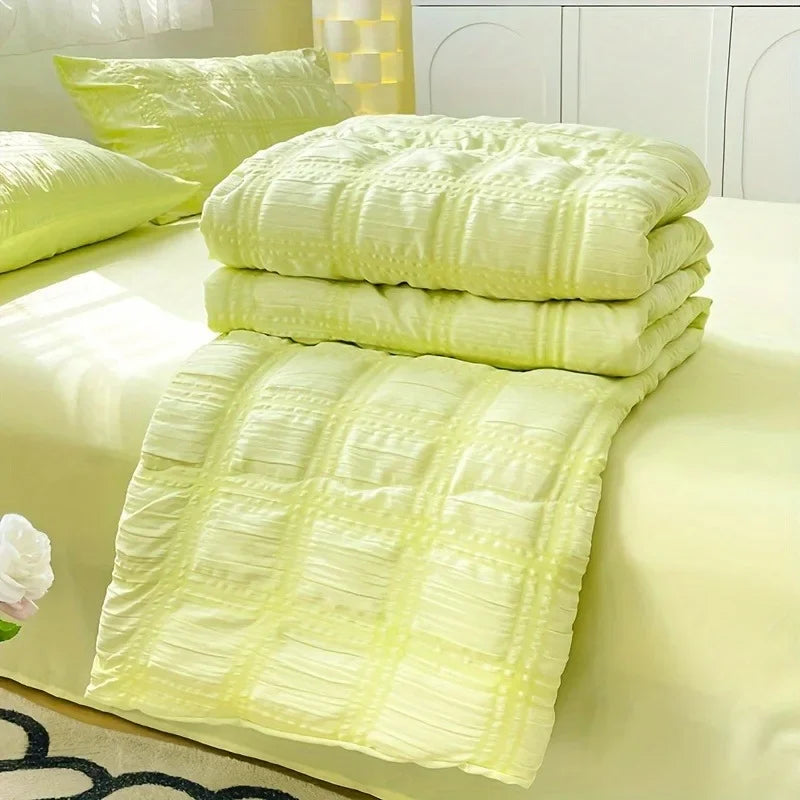 Modern Bedroom Bedding Kit Lightweight Seersucker Quilt Set Soft Breathable Comfortable Bed Linen For Year Round Daily Use