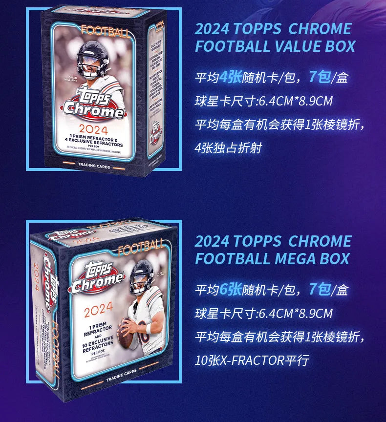 2024 Topps Chrome Football NFL Card Mystery Value Box Genuine Trading Cards Game Toys Holiday Birthday Gifts for Boys Girls