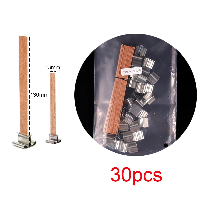 30pcs Wooden Candle Wicks Candle Making Set Wicks with Clip Base  Naturally Smokeless Wood Core for DIY Candle Jar Making Tools