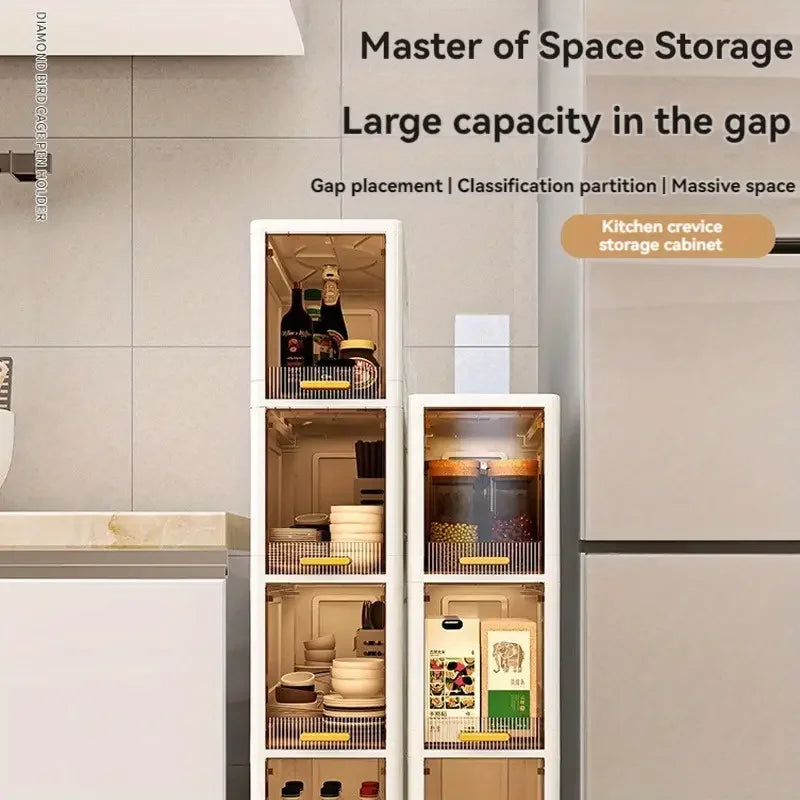 20cm Slim Storage Cabinet, 3/4/5-Tier Narrow Rolling Organizer with Wheels, Space-Saving Shelf  White Multi-Purpose Storage