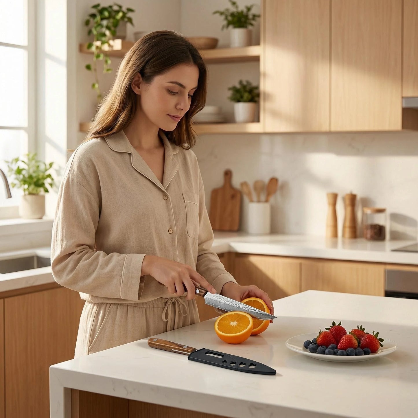 Premium 67-Layer Forged Damascus Steel Fruit Knife With Wooden Handle And Protective Sheath Meat Cutter Vegetable Slicer Knife