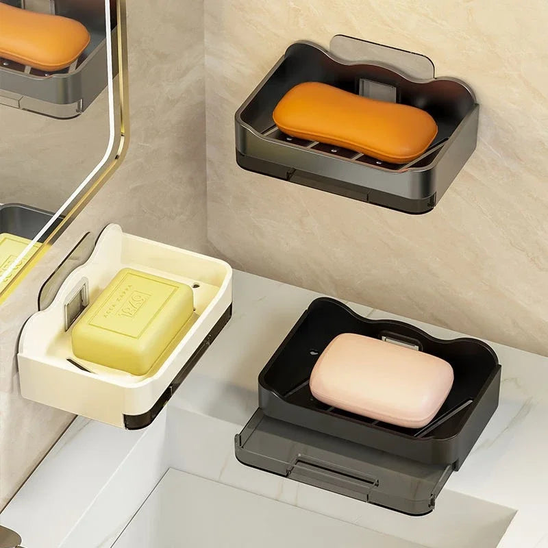 Wall-mounted Drain Soap Box Soap Holder Bathroom Wall Hanging Box Perforation-free Bathroom Soap Box Storage Rack