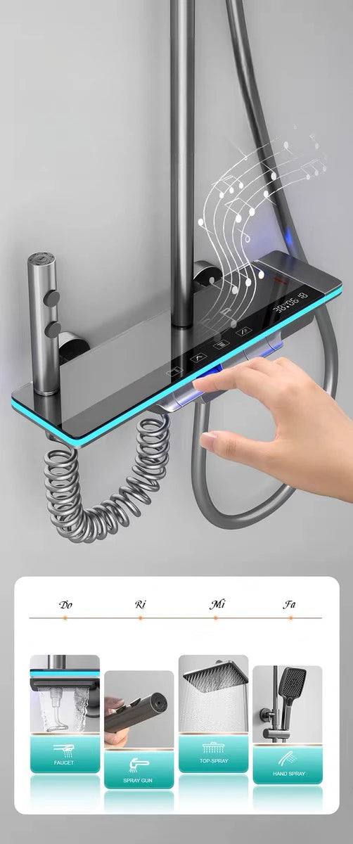 Black Shower Set Bathroom Hot and Cold Mixer Shower Mixer LED Digital Ambient Light Bathtub Wall Mounted Grey Shower System