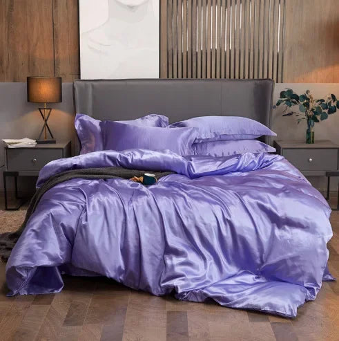 Solid Color Silk-like Bedding European and American Bed Sheet Quilt Cover Pillowcase