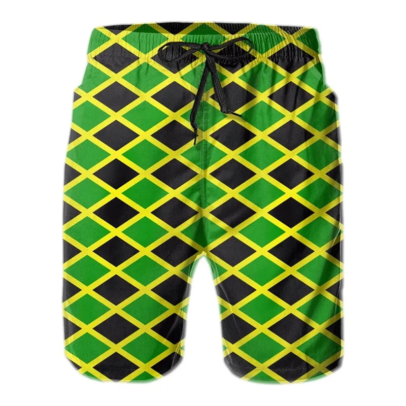 Men's 3d Printed Jamaican Flag Swim Trunks Fashion Summer Jamaica Beach Surf Board Shorts Quick Dry Sports Gym Short Pants