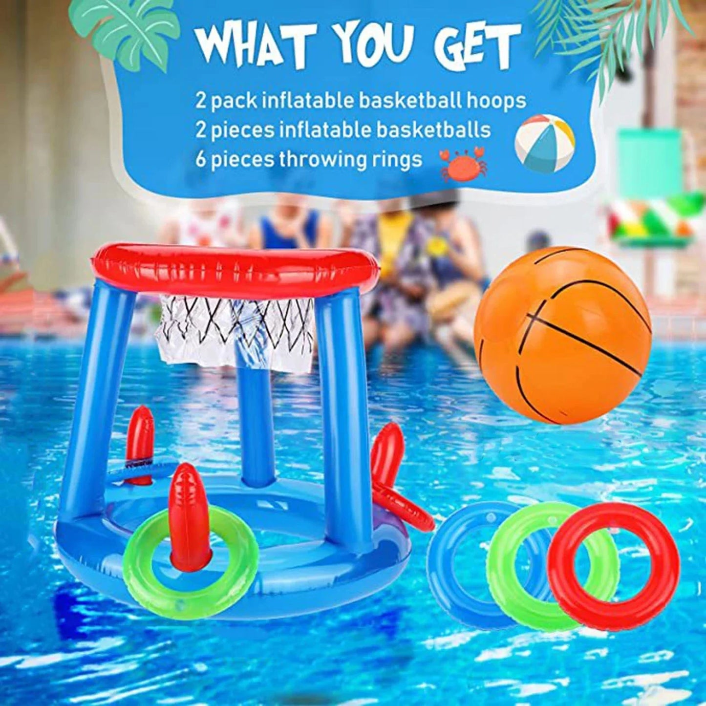 Swimming Pool Basketball Hoop Set Inflatable Floating Hoops with Ball Rings for Kids Teens Adults Perfect Competitive Water Play