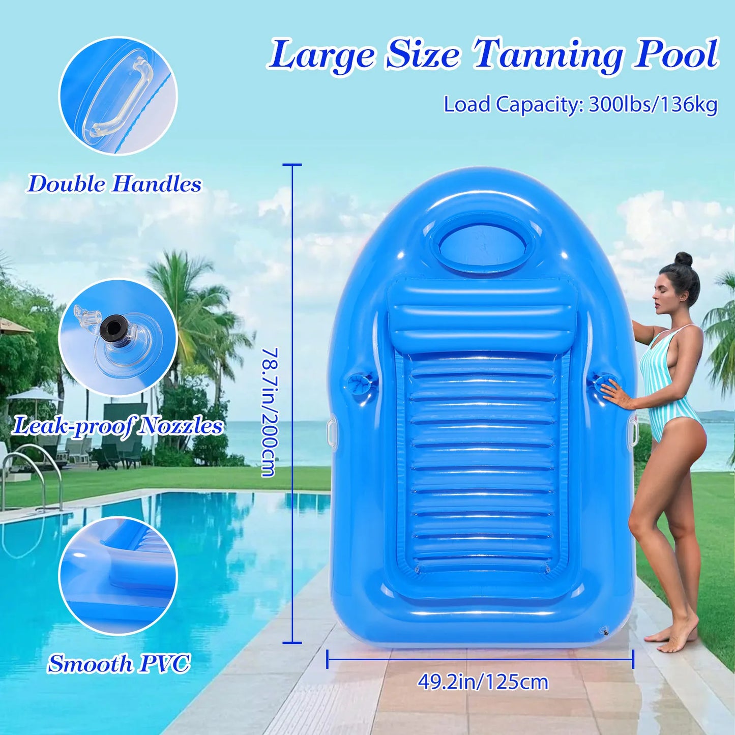 MoKo Inflatable Tanning Pool Lounge Float Pool Floats Adult Boat with Ice Bar and Cup Holders Large Suntan Tub Raft Floaties