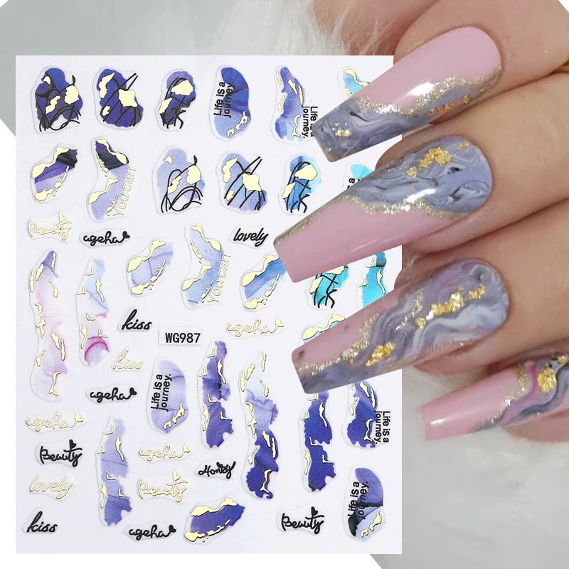 1PCS Black White Butterfly Laser Nail Stickers Y2K Nail Art Decoration Abstract Lines Bronzing Flowers Stickers For Nails