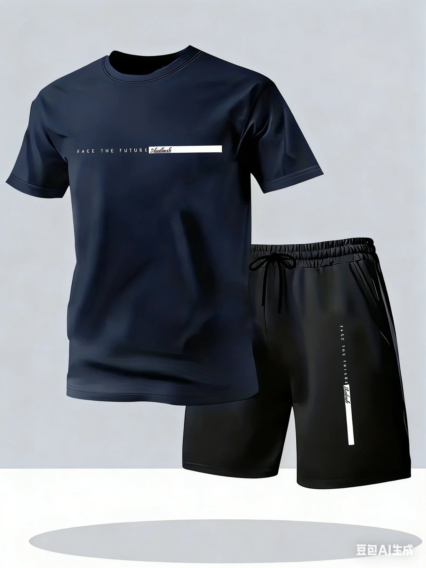 Men's summer sports two-piece set: letter crewneck t-shirt and shorts, breathable, quick-drying, lightweight outdoor casual wear