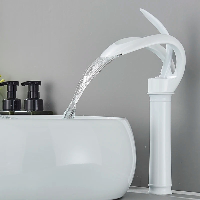Black Bathroom Basin Taps Single Handle Waterfall Faucet Solid Brass Basin Mixer Taps Creative Hollowed Out Design Water Tap