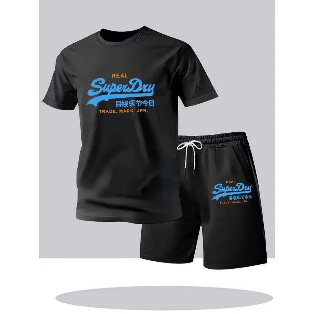 Men's 2026 Summer New Men Sets Men Clothing Casual Tshirt +Short Two-piece Oversize Men's Breathable Sports Suit 2-piece Set