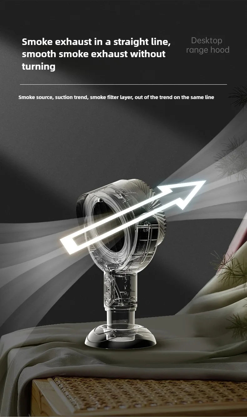 Small desktop range hood, portable charging, deodorization, air filtration, smoking machine, barbecue, hotpot companion.