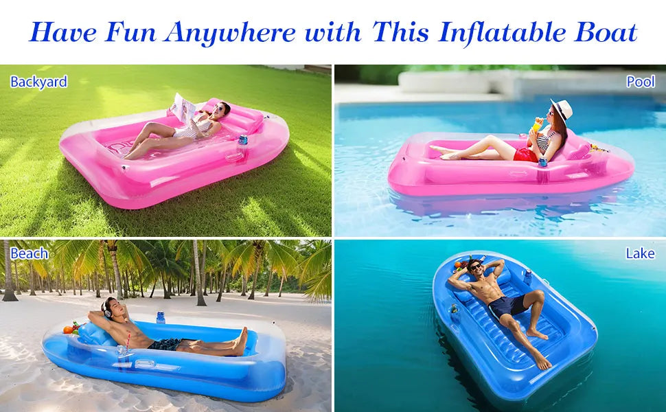 MoKo Inflatable Tanning Pool Lounge Float Pool Floats Adult Boat with Ice Bar and Cup Holders Large Suntan Tub Raft Floaties