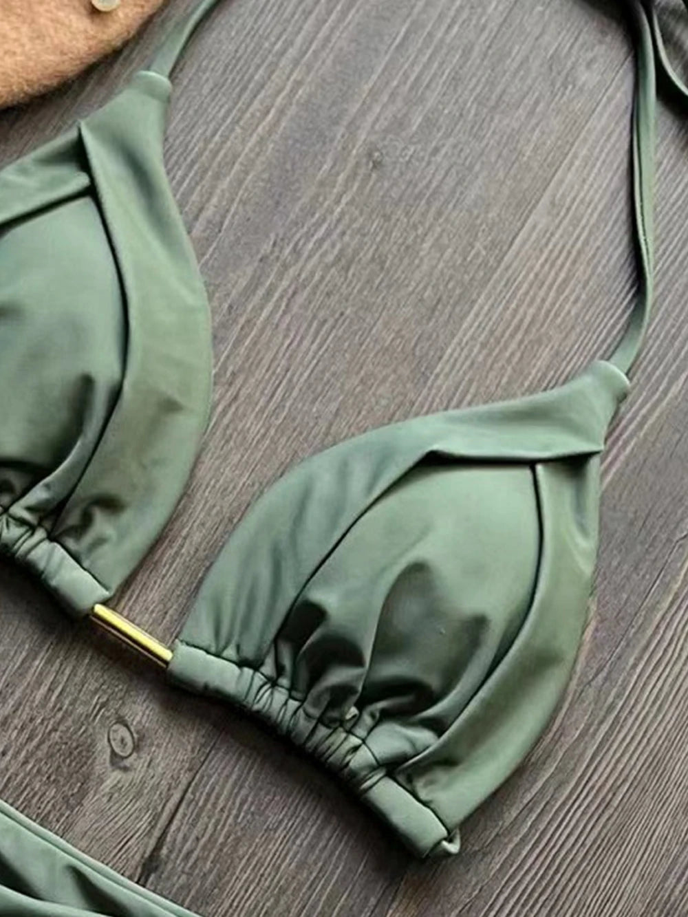 Solid color bikini set 2026 women's new swimsuit 2-piece set bead neck hanging bikinis summer beach Swimwear